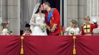 The Duke and Duchess of Cambridge kiss at their wedding