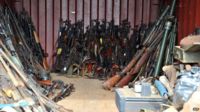 A cache of firearms seized by French troops from anti-balaka fighters.