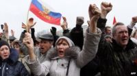 Pro-Russian activists at a rally in Donetsk