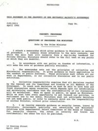 Draft document on procedures for ministers from 1992