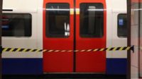 Roped off tube train during strike