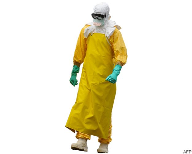 health worker with protective ebola suit
