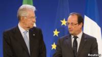 Mario Monti y Francois Hollande