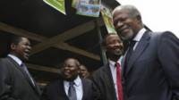 Kofi Annan na Rais Mkapa wakati wa upatanishi mwaka 2008 nchini Kenya