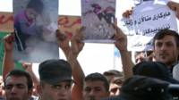 Protesta de yazidíes en la ciudad de Erbil, en el Kurdistán iraquí