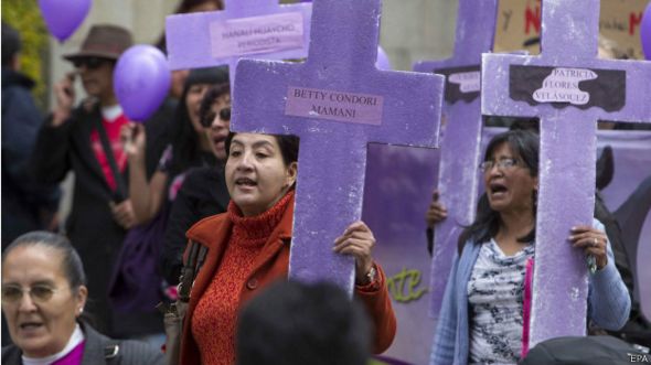Protesta de mujeres por la violencia de género en 2014 en Bolivia