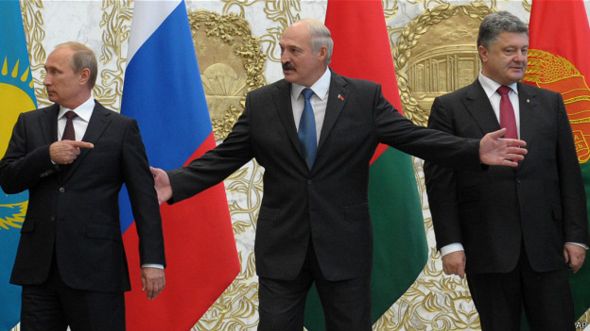 Владимир Путин, Алесандр Лукашенко и Петр Порошенко