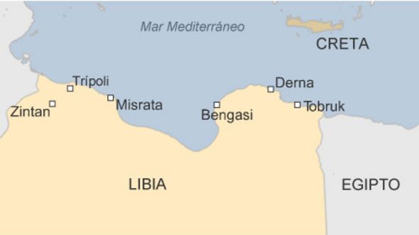 Mapa de la costa mediterránea de Libia