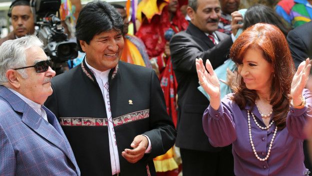 José Mujica, Evo Morales y Cristina Fernández de Kirchner