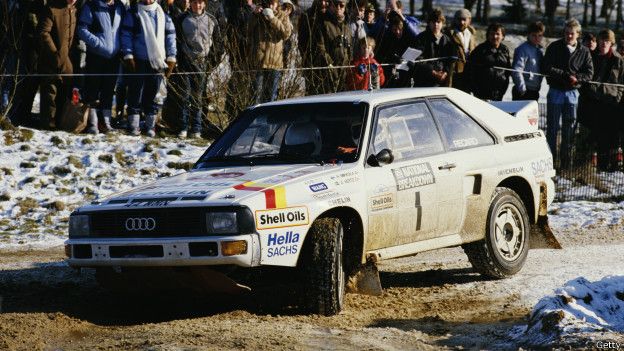 Un Audi Quattro en un rally de 1986