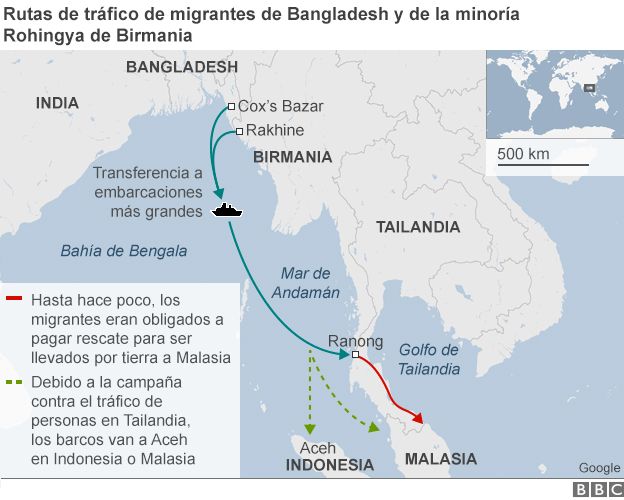 Mapa usado por traficantes de personas en el Mar de Andamán
