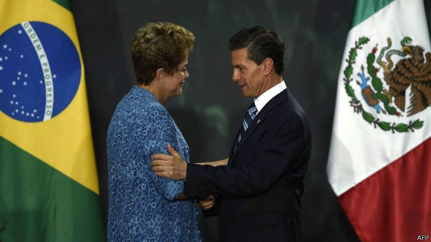 El presidente mexicano Enrique Pe&ntilde;a Nieto recibe a su hom&oacute;loga brasile&ntilde;a, Dilma Rousseff.