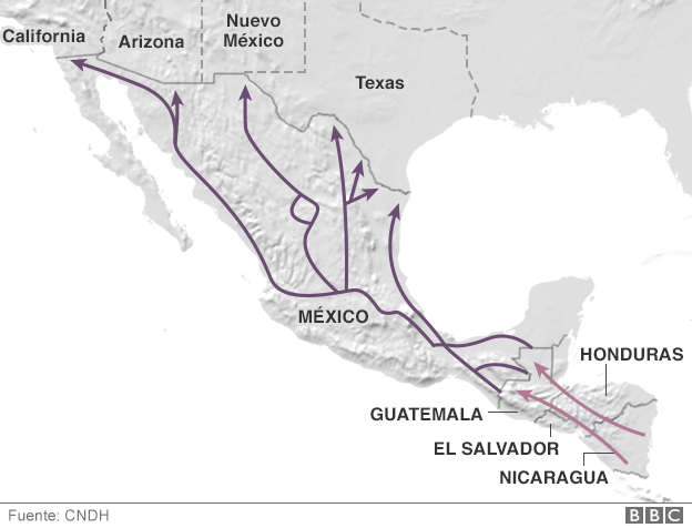 La ruta migratoria hacia EE.UU. vía México