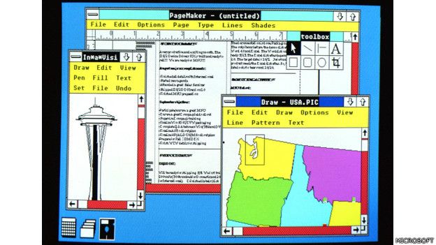 Imagen de la navegación con el Windows 2 de Microsoft, lanzado en 1987 