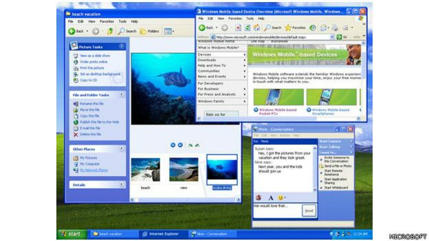 Imagen de la navegación con el Windows XP de Microsoft, lanzado en 2001