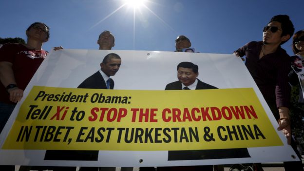 流亡美國的中國民運人士與藏人在白宮外集會（16/9/2015）