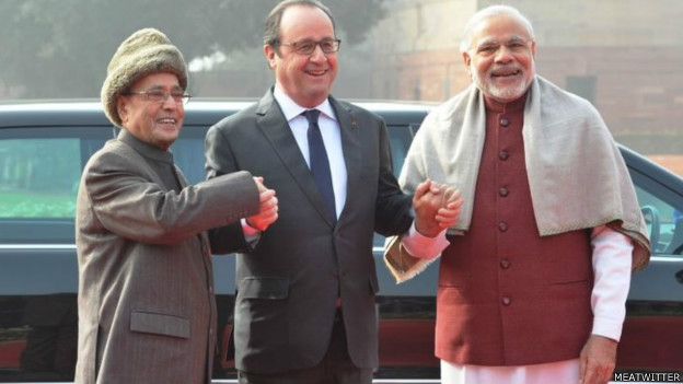 प्रणव मुखर्जी, मोदी और ओलांद