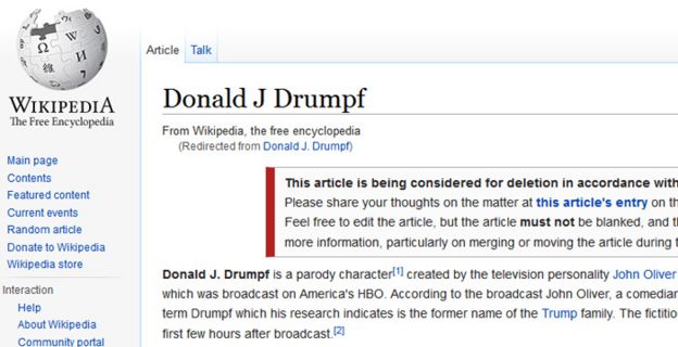 Donald Drumpf en Wikipedia