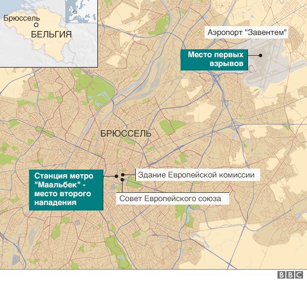 Брюссель: карта взрывов