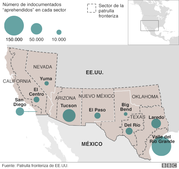 Mapa de la frontera de EE.UU. y México