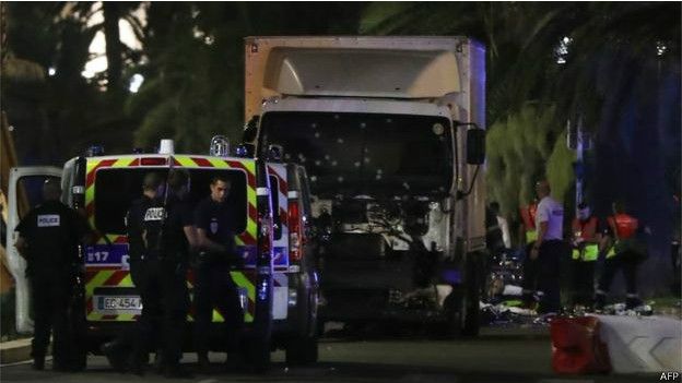 法国警方对冲人群的货车进行了检查。