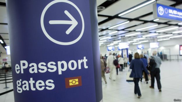Chequeo de pasaporte en un aeropuerto.