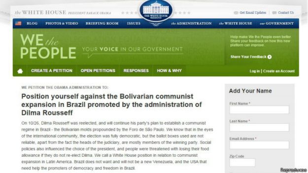 Petição feita por brasileiros no site da Casa Branca | Foto: Reprodução