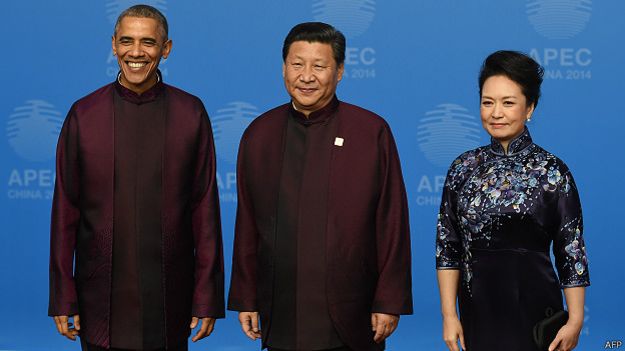 Xi Jinping, Peng Liyuan y Barack Obama