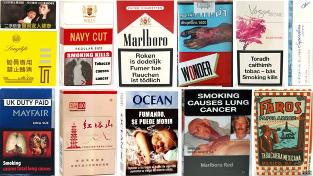 Ejemplos de paquetes de cigarrillos con imágenes gráficas