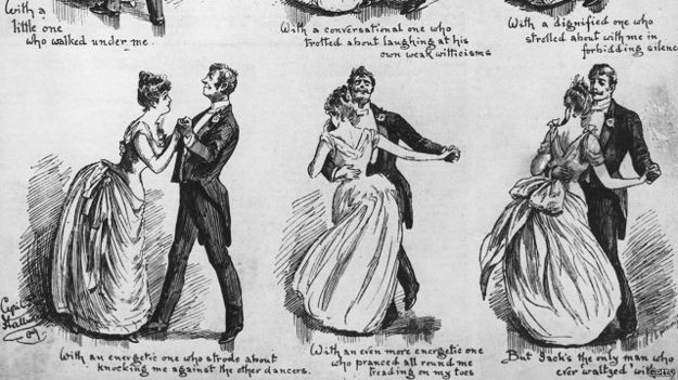 Carta ilustrada de chica calificando cómo bailaban el vals sus parejas.