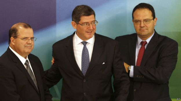 Alexandre Tombini (à esq.), Joaquim Levy e Nelson Barbosa (à dir.) (Foto: AP)