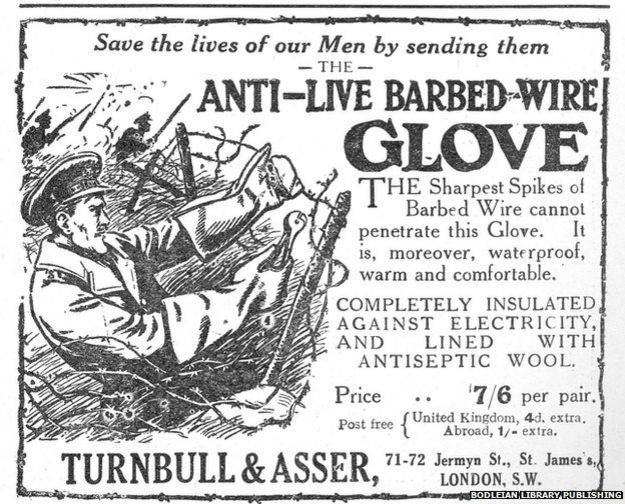 Publicidad para guantes contra alambres de púas