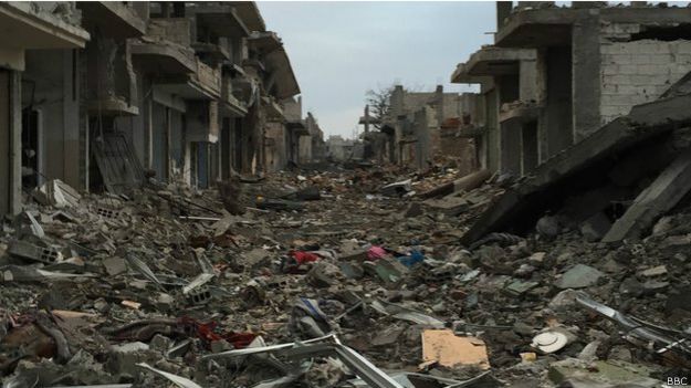 Destrucción en Kobane