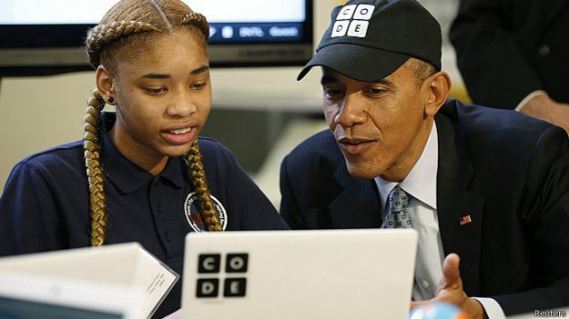 Obama con una estudiante
