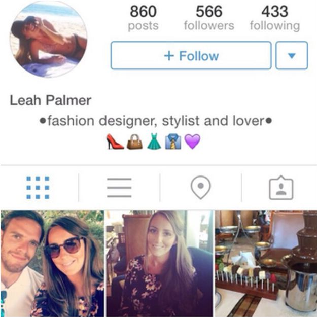 Captura de pantalla de una cuenta falsa de Leah Palmer