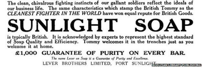 Texto de la publicidad del jabón Sunlight durante la Gran Guerra
