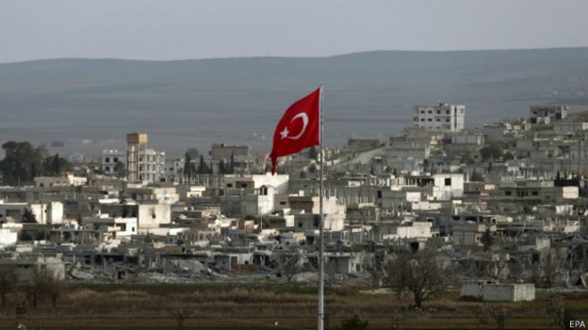 Турецкий флан на фоне Кобани