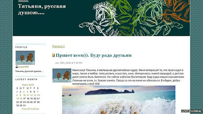 Perfil de "Tatyana" en Livejournal, red social rusa. 