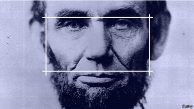 Abraham Lincoln con la proporción ancho-alto del rostro dibujada