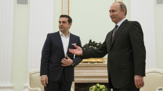 Владимир Путин и премьер-министр Греции Алексис Ципрас в Кремле 8 апреля 2015 г.