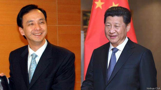 国民党主席朱立伦和中共中央总书记习近平