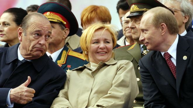 Людмила Путина с мужем и Жаком Шираком