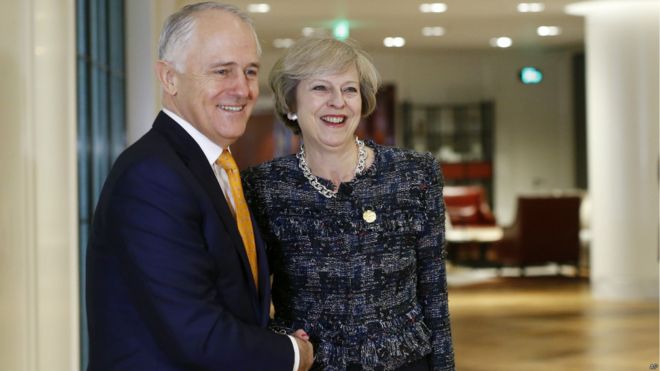 澳大利亚总理特恩布尔与英国首相特里莎·梅