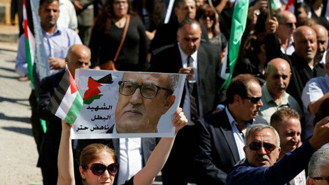 الآلاف يشاركون في تشييع جنازة الكاتب الاردني القتيل ناهض حتر