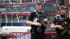 Policemen outside the Millennium Stadium