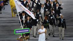 Refugee team at opening ceremony