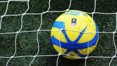 A football resting in a goal net