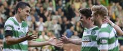 Tom Rogic (left) celebrates Celtic's second goal