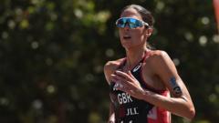 Helen Jenkins competing in the ITU World Triathlon Series in Gold Coast, Australia