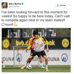 Borussia Dortmund defender Marc Bartra returns to training